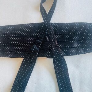 Black Silk Cummerbund with White Polka Dots and Self Tie Bow Tie Set Vintage